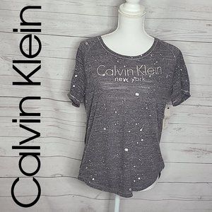 New Calvin Klien Silver on Grey heather Splatter T -Shirt Tee Top